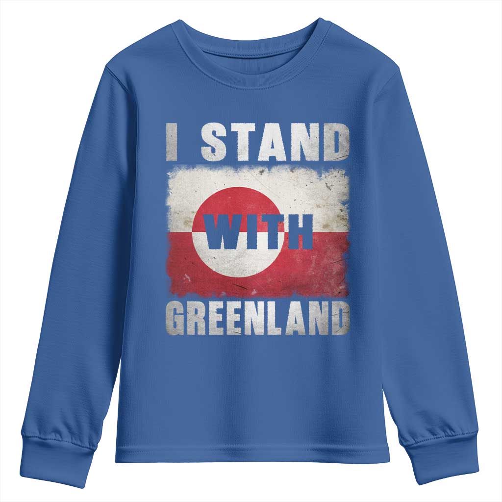 I Stand With Greenland Youth Sweatshirt Support Greenlanders Vintage Greenland Flag TS11 Royal Blue Print Your Wear