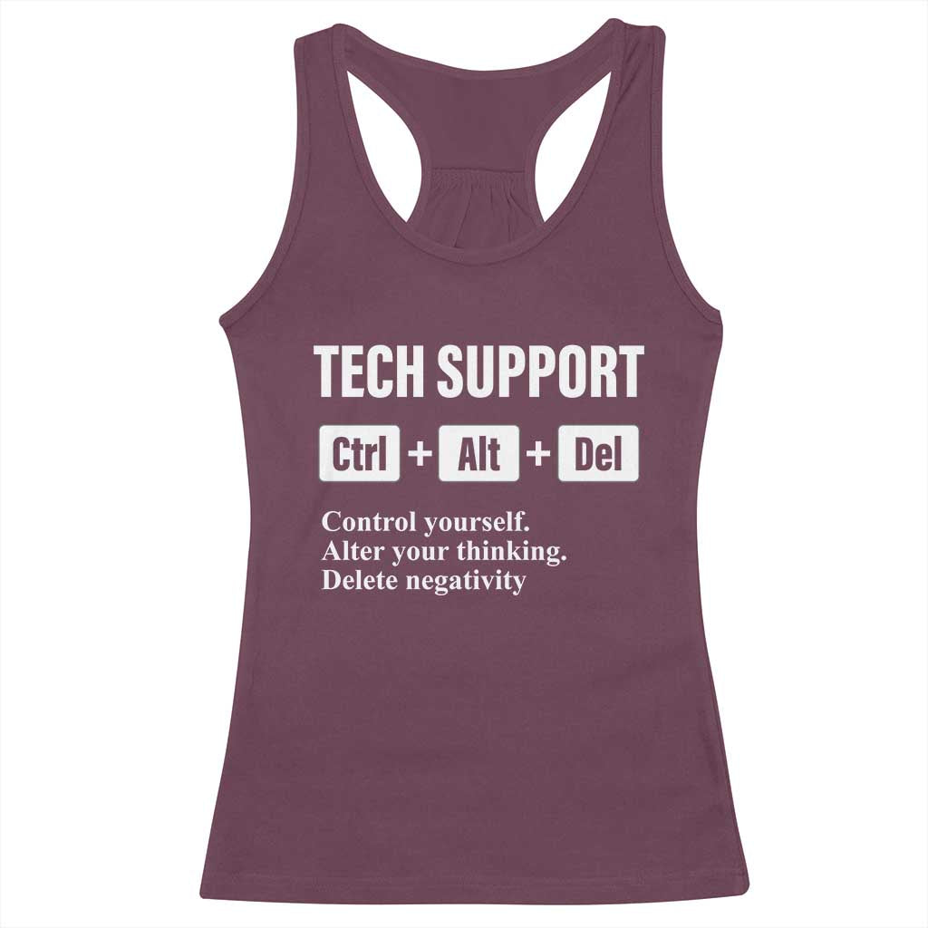 Funny Tech Support Racerback Tank Top Ctrl Alt Del Control Yourself Alter Your Thinking Delete Negativity TS11 Maroon Print Your Wear