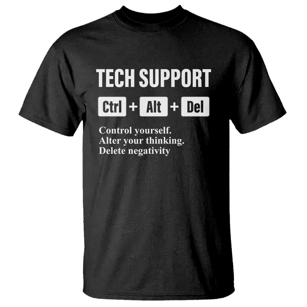 Funny Tech Support T Shirt Ctrl Alt Del Control Yourself Alter Your Thinking Delete Negativity TS11 Black Print Your Wear