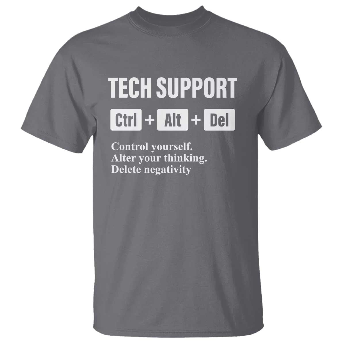 Funny Tech Support T Shirt Ctrl Alt Del Control Yourself Alter Your Thinking Delete Negativity TS11 Charcoal Print Your Wear