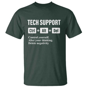 Funny Tech Support T Shirt Ctrl Alt Del Control Yourself Alter Your Thinking Delete Negativity TS11 Dark Forest Green Print Your Wear