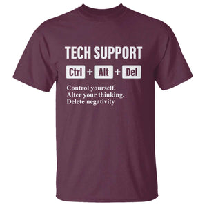 Funny Tech Support T Shirt Ctrl Alt Del Control Yourself Alter Your Thinking Delete Negativity TS11 Maroon Print Your Wear