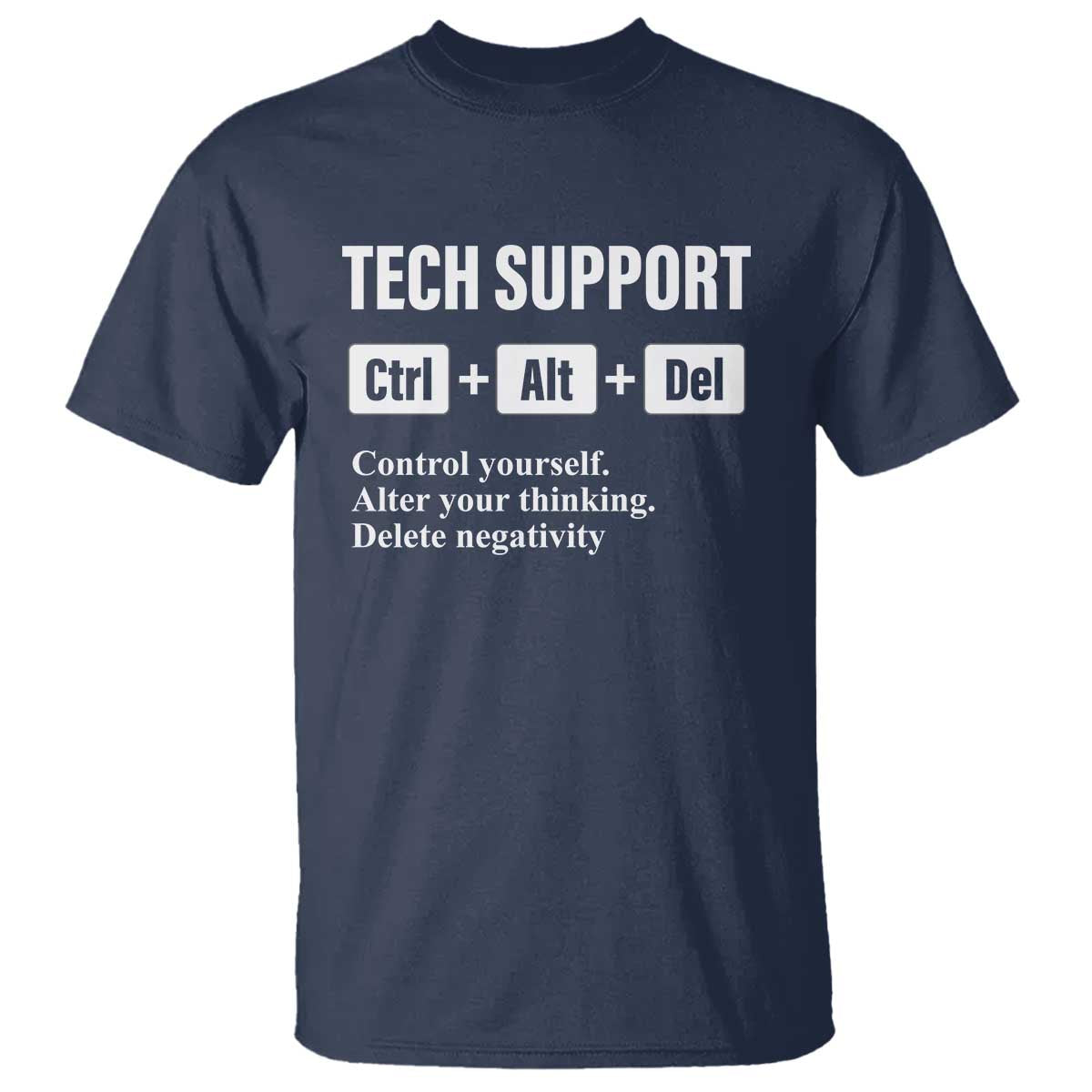 Funny Tech Support T Shirt Ctrl Alt Del Control Yourself Alter Your Thinking Delete Negativity TS11 Navy Print Your Wear