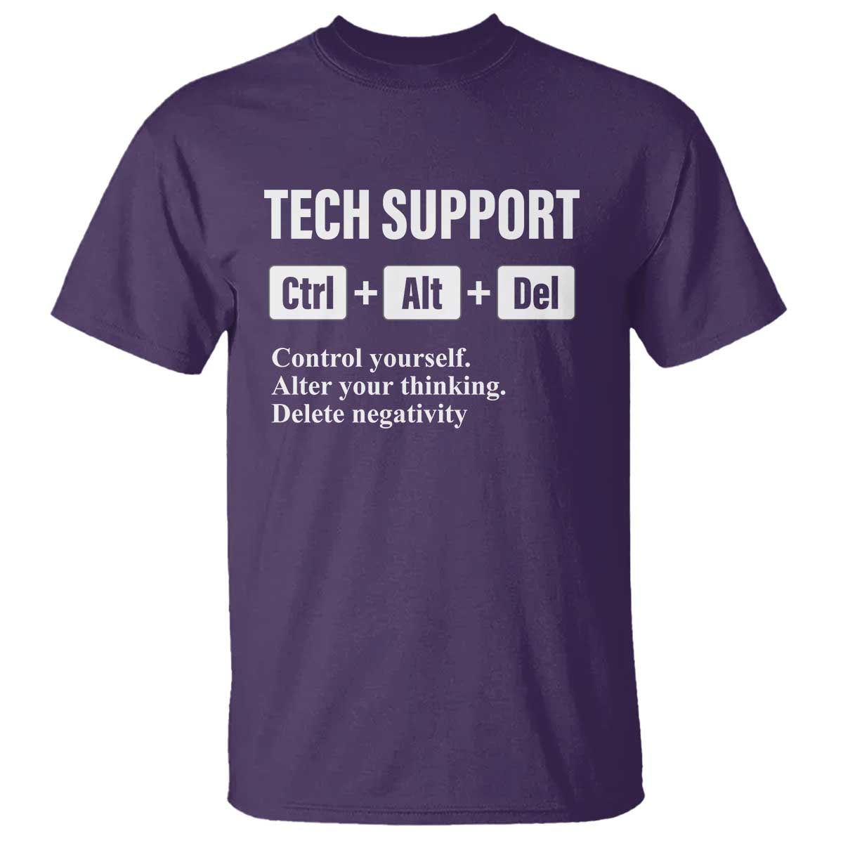 Funny Tech Support T Shirt Ctrl Alt Del Control Yourself Alter Your Thinking Delete Negativity TS11 Purple Print Your Wear