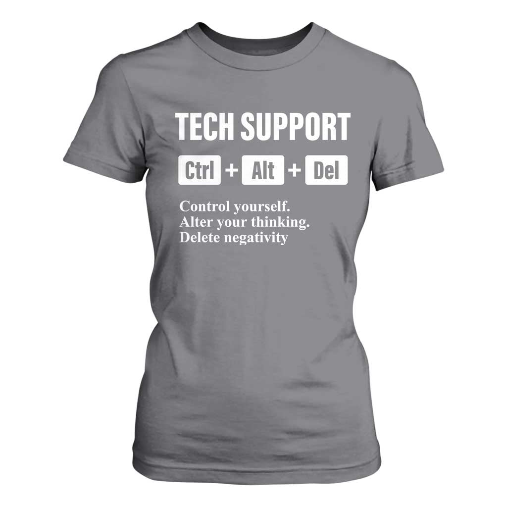 Funny Tech Support T Shirt For Women Ctrl Alt Del Control Yourself Alter Your Thinking Delete Negativity TS11 Charcoal Print Your Wear