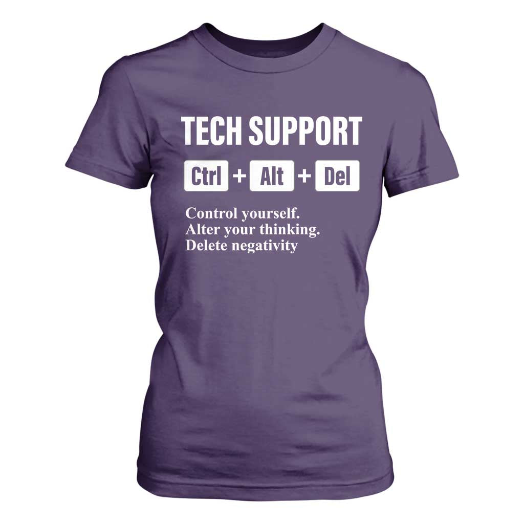 Funny Tech Support T Shirt For Women Ctrl Alt Del Control Yourself Alter Your Thinking Delete Negativity TS11 Purple Print Your Wear