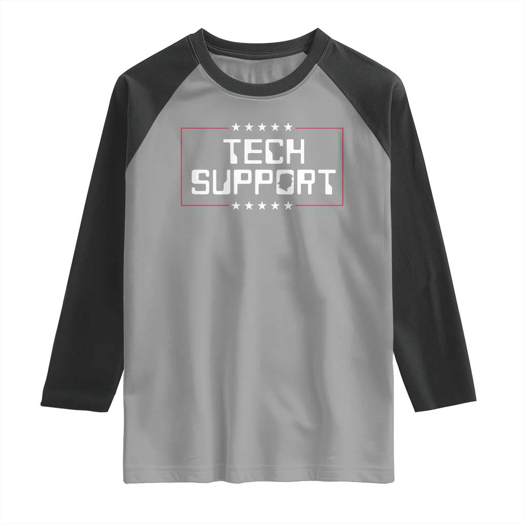 Funny Tech Support DOGE Raglan Shirt Trump Musk Star TS11 Sport Gray Black Print Your Wear