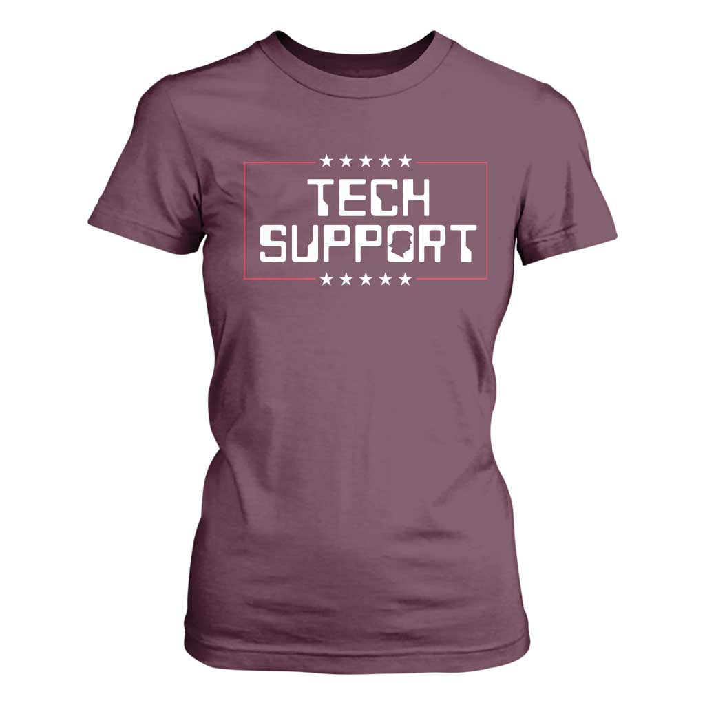 Funny Tech Support DOGE T Shirt For Women Trump Musk Star TS11 Maroon Print Your Wear