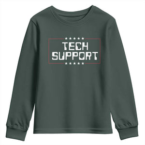 Funny Tech Support DOGE Youth Sweatshirt Trump Musk Star TS11 Dark Forest Green Print Your Wear