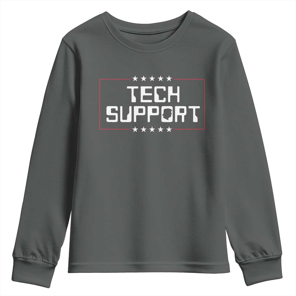 Funny Tech Support DOGE Youth Sweatshirt Trump Musk Star TS11 Dark Heather Print Your Wear