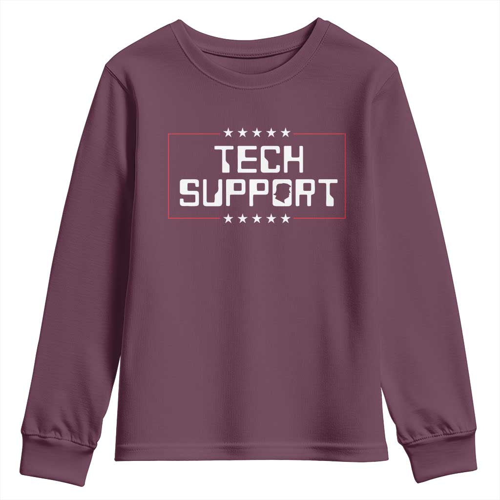Funny Tech Support DOGE Youth Sweatshirt Trump Musk Star TS11 Maroon Print Your Wear