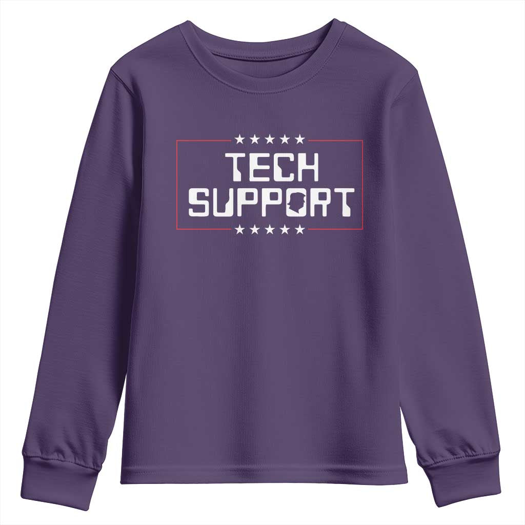 Funny Tech Support DOGE Youth Sweatshirt Trump Musk Star TS11 Purple Print Your Wear