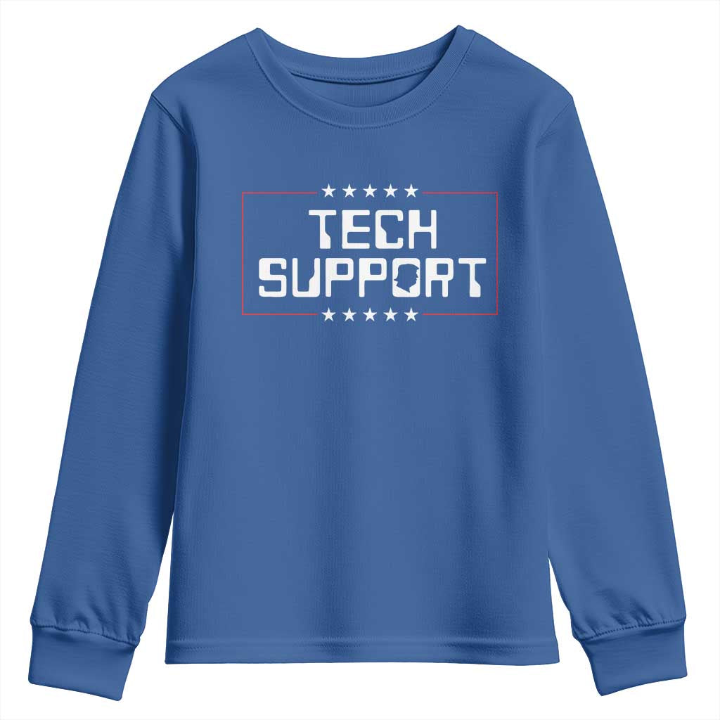 Funny Tech Support DOGE Youth Sweatshirt Trump Musk Star TS11 Royal Blue Print Your Wear