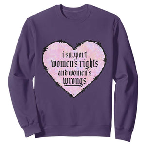 Funny I Support Women's Rights And Women's Wrongs Sweatshirt Barbed Wire Heart TS11 Purple Print Your Wear
