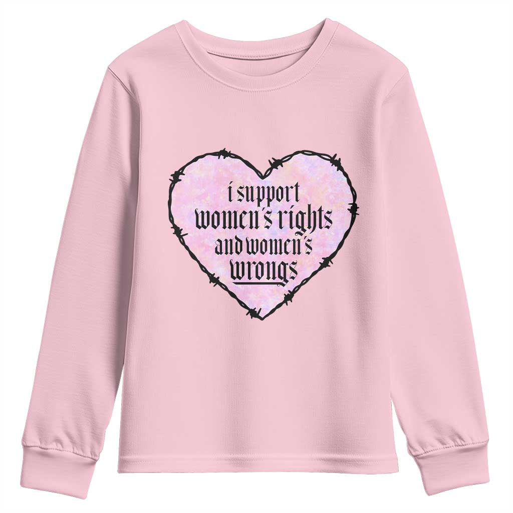 Funny I Support Women's Rights And Women's Wrongs Youth Sweatshirt Barbed Wire Heart TS11 Light Pink Print Your Wear