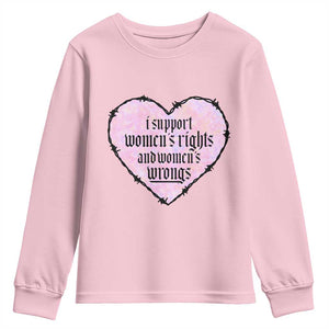 Funny I Support Women's Rights And Women's Wrongs Youth Sweatshirt Barbed Wire Heart TS11 Light Pink Print Your Wear