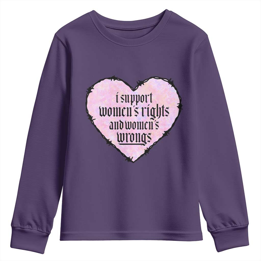 Funny I Support Women's Rights And Women's Wrongs Youth Sweatshirt Barbed Wire Heart TS11 Purple Print Your Wear