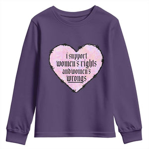 Funny I Support Women's Rights And Women's Wrongs Youth Sweatshirt Barbed Wire Heart TS11 Purple Print Your Wear
