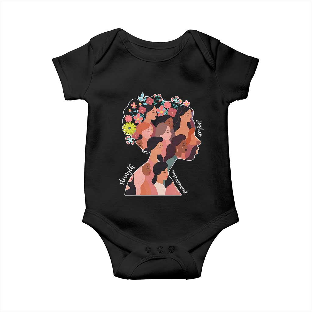 International Women's Day Baby Onesie Justice Strength Empowerment Feminist TS11 Black Print Your Wear