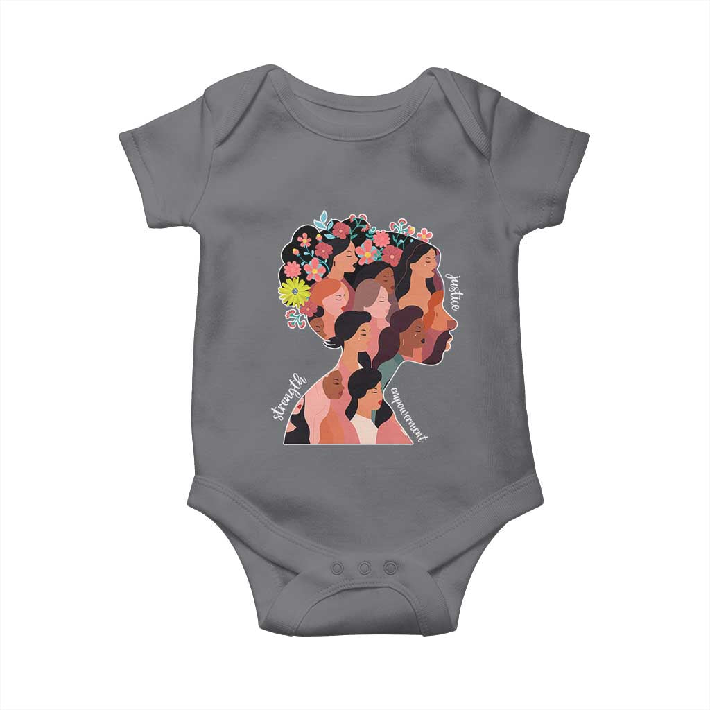 International Women's Day Baby Onesie Justice Strength Empowerment Feminist TS11 Charcoal Print Your Wear