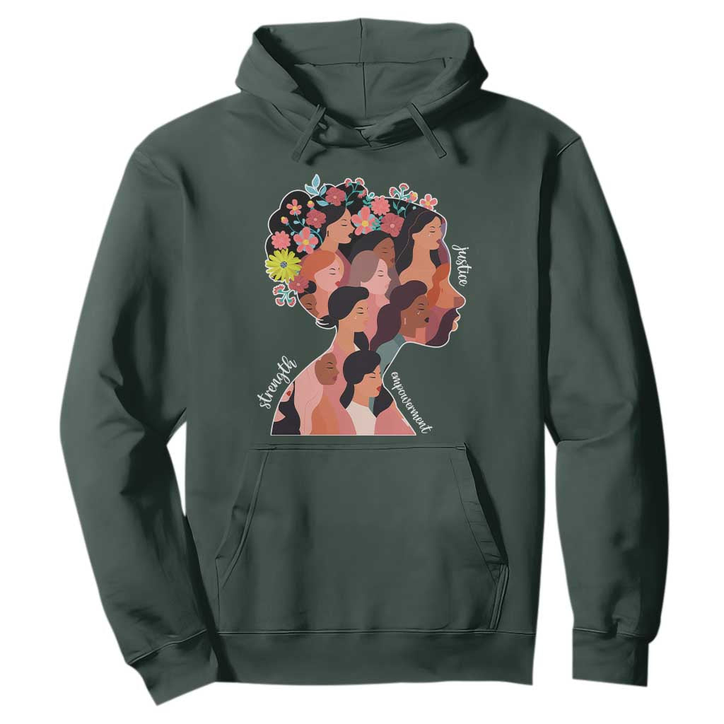 International Women's Day Hoodie Justice Strength Empowerment Feminist TS11 Dark Forest Green Print Your Wear