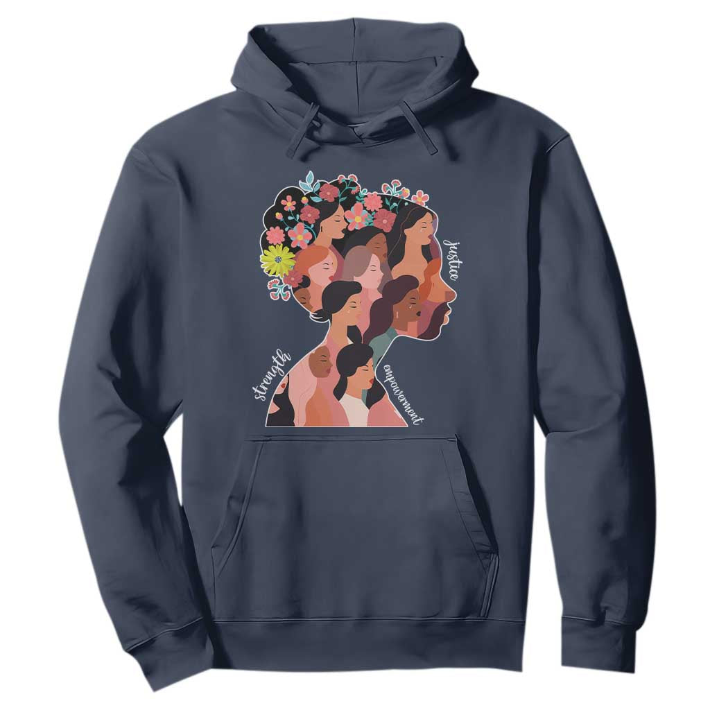 International Women's Day Hoodie Justice Strength Empowerment Feminist TS11 Navy Print Your Wear