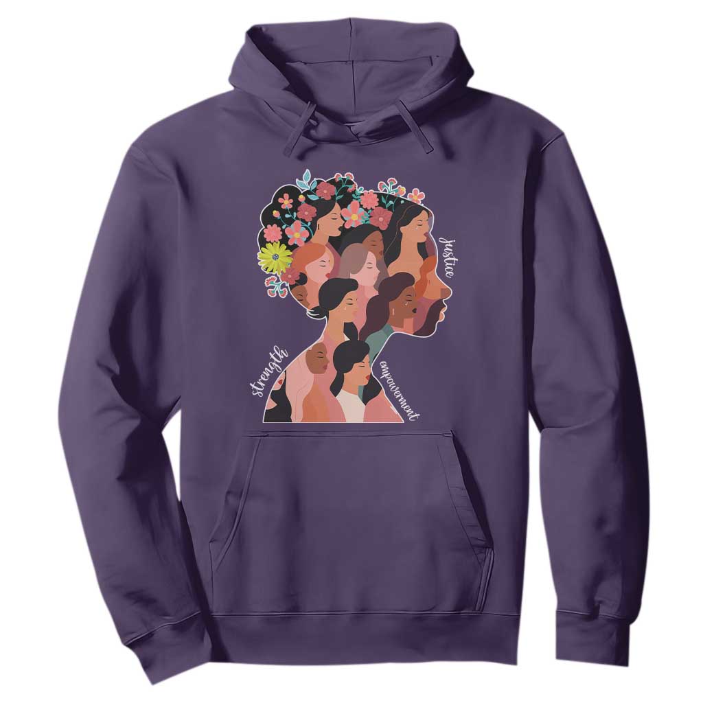 International Women's Day Hoodie Justice Strength Empowerment Feminist TS11 Purple Print Your Wear