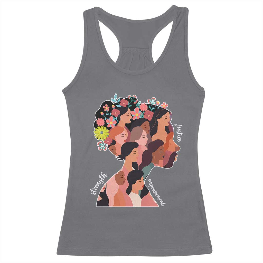 International Women's Day Racerback Tank Top Justice Strength Empowerment Feminist TS11 Charcoal Print Your Wear