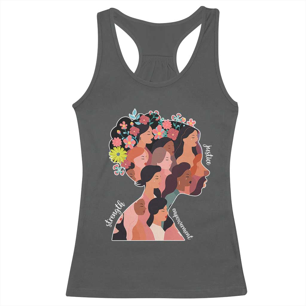 International Women's Day Racerback Tank Top Justice Strength Empowerment Feminist TS11 Dark Heather Print Your Wear