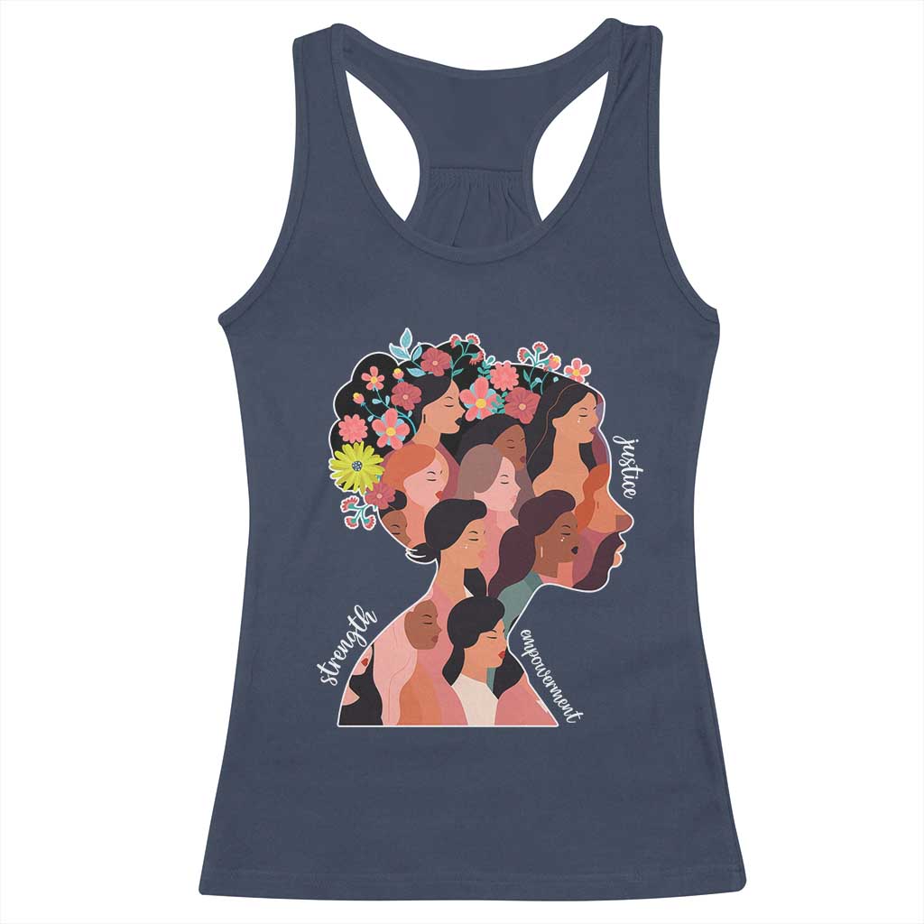 International Women's Day Racerback Tank Top Justice Strength Empowerment Feminist TS11 Navy Print Your Wear