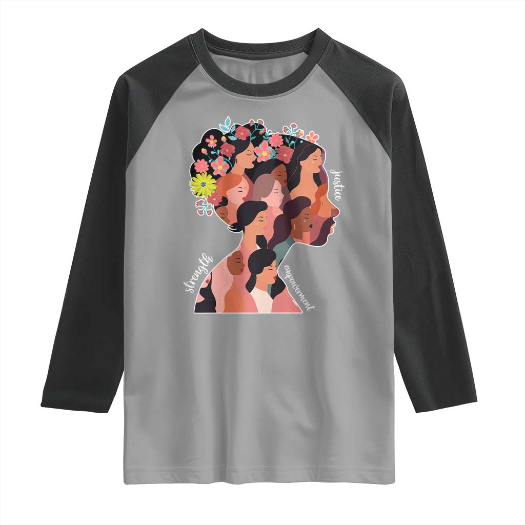 International Women's Day Raglan Shirt Justice Strength Empowerment Feminist TS11 Sport Gray Black Print Your Wear