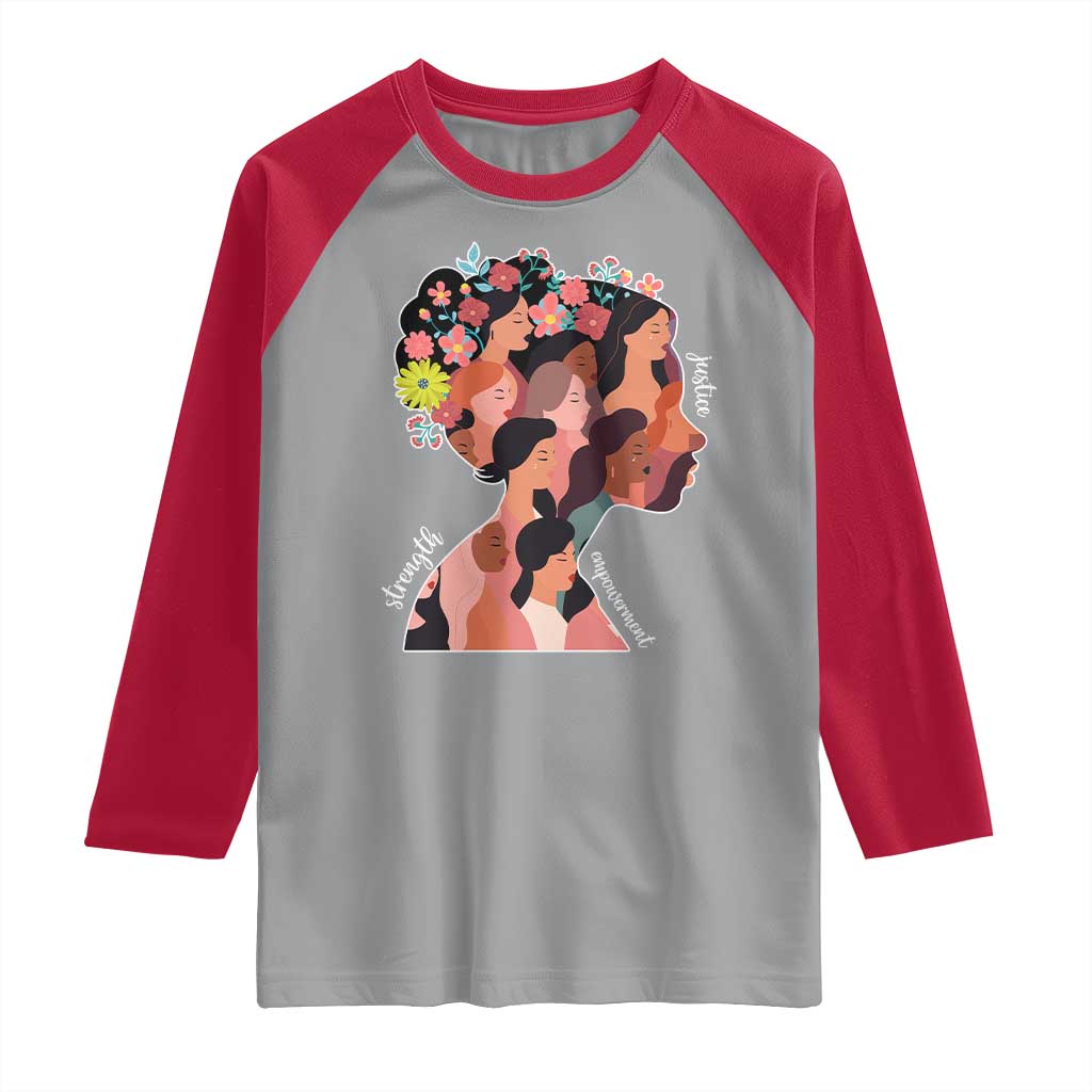 International Women's Day Raglan Shirt Justice Strength Empowerment Feminist TS11 Sport Gray Red Print Your Wear