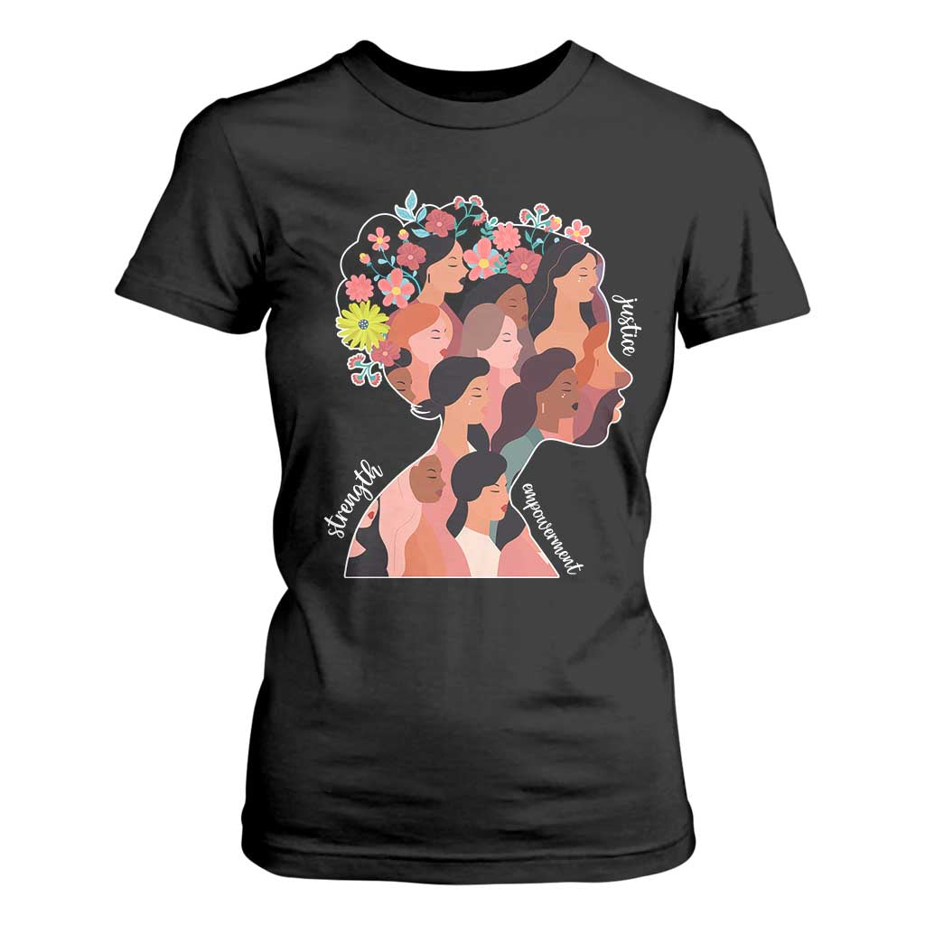 International Women's Day T Shirt For Women Justice Strength Empowerment Feminist TS11 Black Print Your Wear