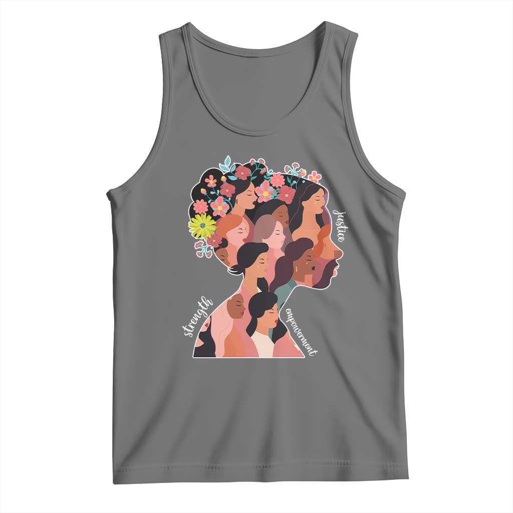 International Women's Day Tank Top Justice Strength Empowerment Feminist TS11 Black Heather Print Your Wear