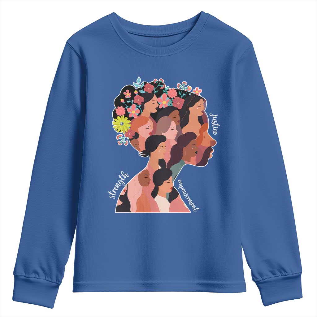 International Women's Day Youth Sweatshirt Justice Strength Empowerment Feminist TS11 Royal Blue Print Your Wear