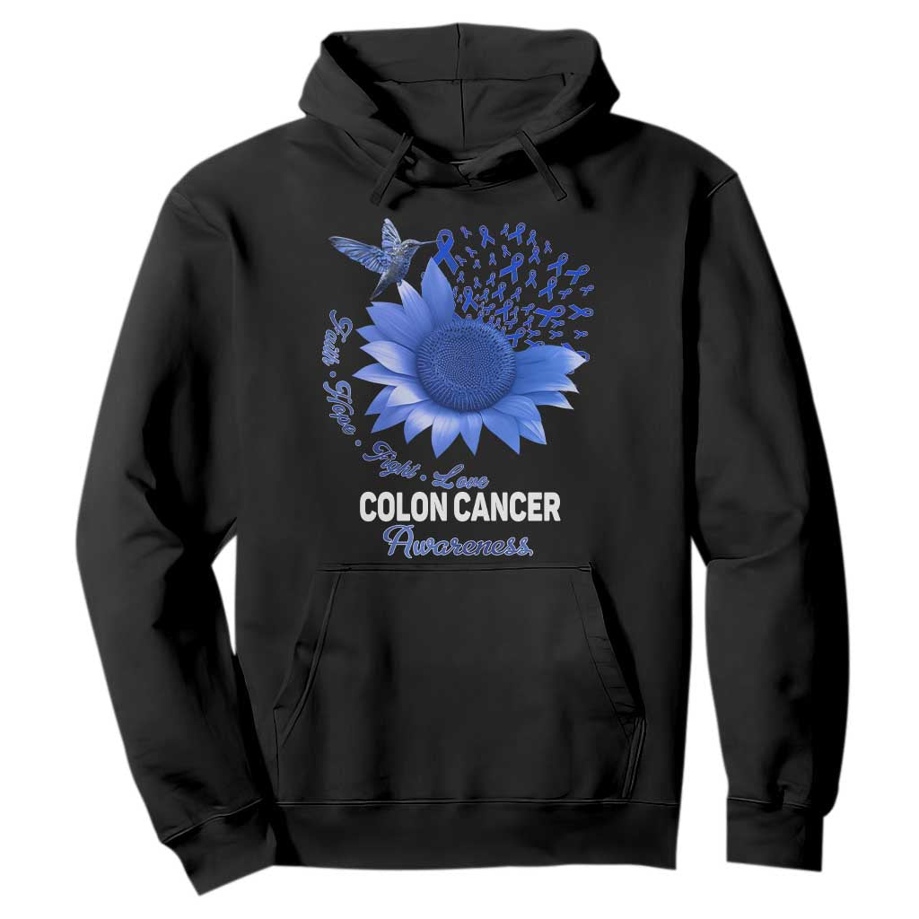 Colon Cancer Awareness Hoodie Faith Hope Fight Love Blue Sunflower Ribbon TS11 Black Print Your Wear