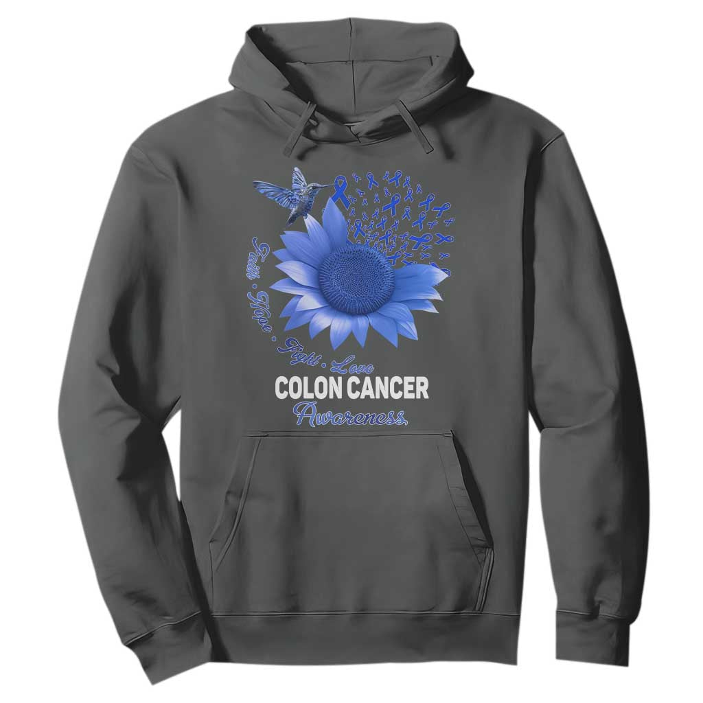 Colon Cancer Awareness Hoodie Faith Hope Fight Love Blue Sunflower Ribbon TS11 Dark Heather Print Your Wear