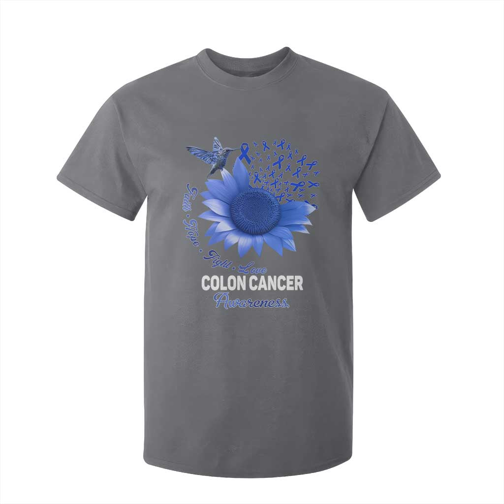 Colon Cancer Awareness T Shirt For Kid Faith Hope Fight Love Blue Sunflower Ribbon TS11 Charcoal Print Your Wear