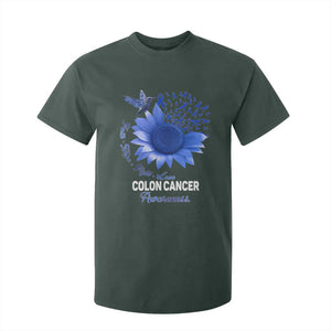 Colon Cancer Awareness T Shirt For Kid Faith Hope Fight Love Blue Sunflower Ribbon TS11 Dark Forest Green Print Your Wear