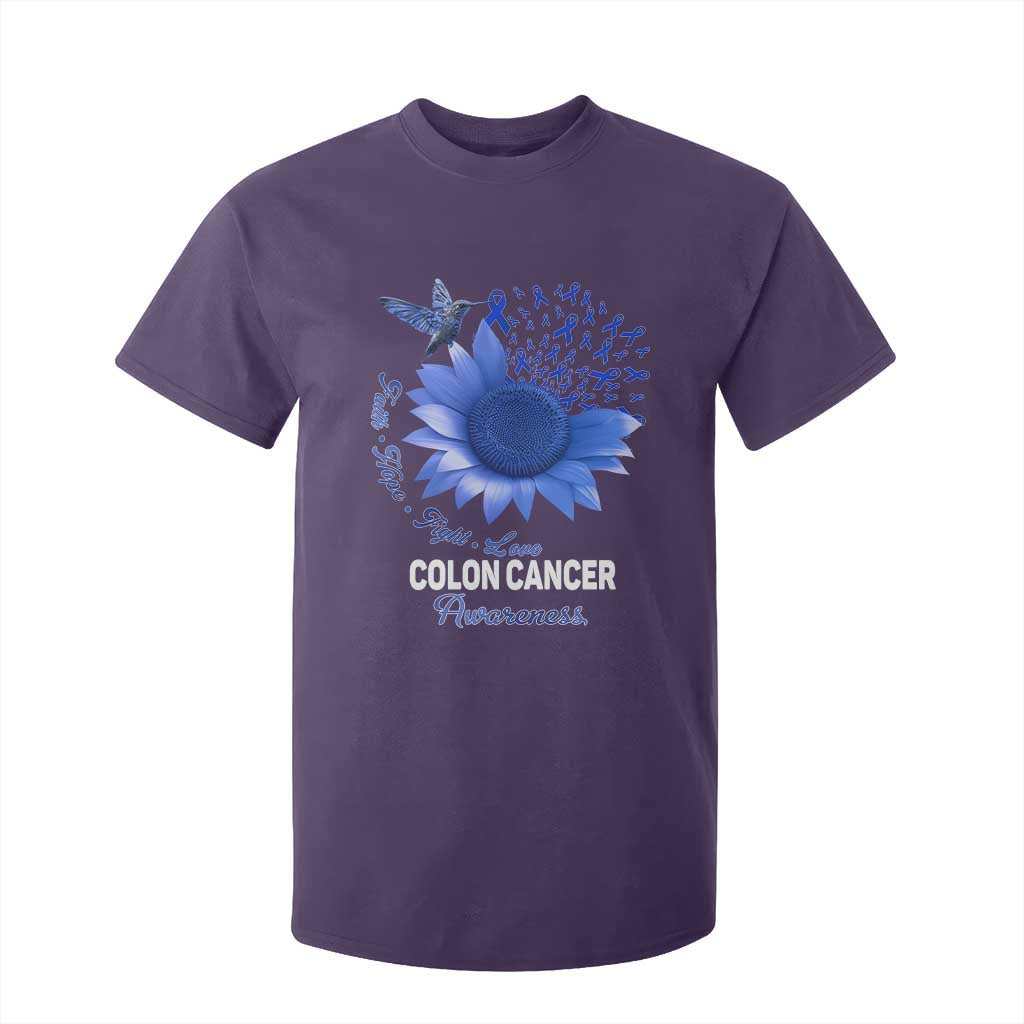 Colon Cancer Awareness T Shirt For Kid Faith Hope Fight Love Blue Sunflower Ribbon TS11 Purple Print Your Wear