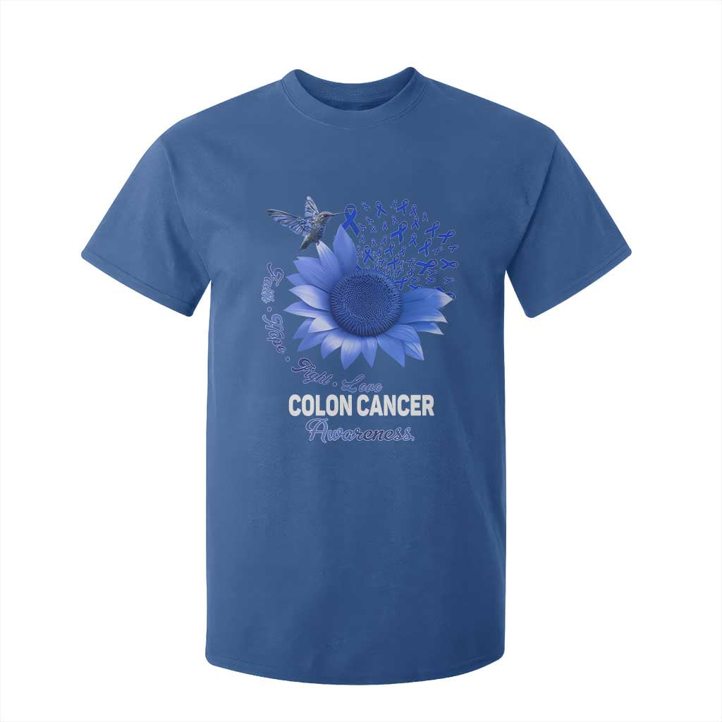 Colon Cancer Awareness T Shirt For Kid Faith Hope Fight Love Blue Sunflower Ribbon TS11 Royal Blue Print Your Wear