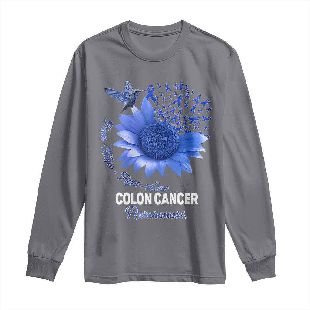 Colon Cancer Awareness Long Sleeve Shirt Faith Hope Fight Love Blue Sunflower Ribbon TS11 Charcoal Print Your Wear