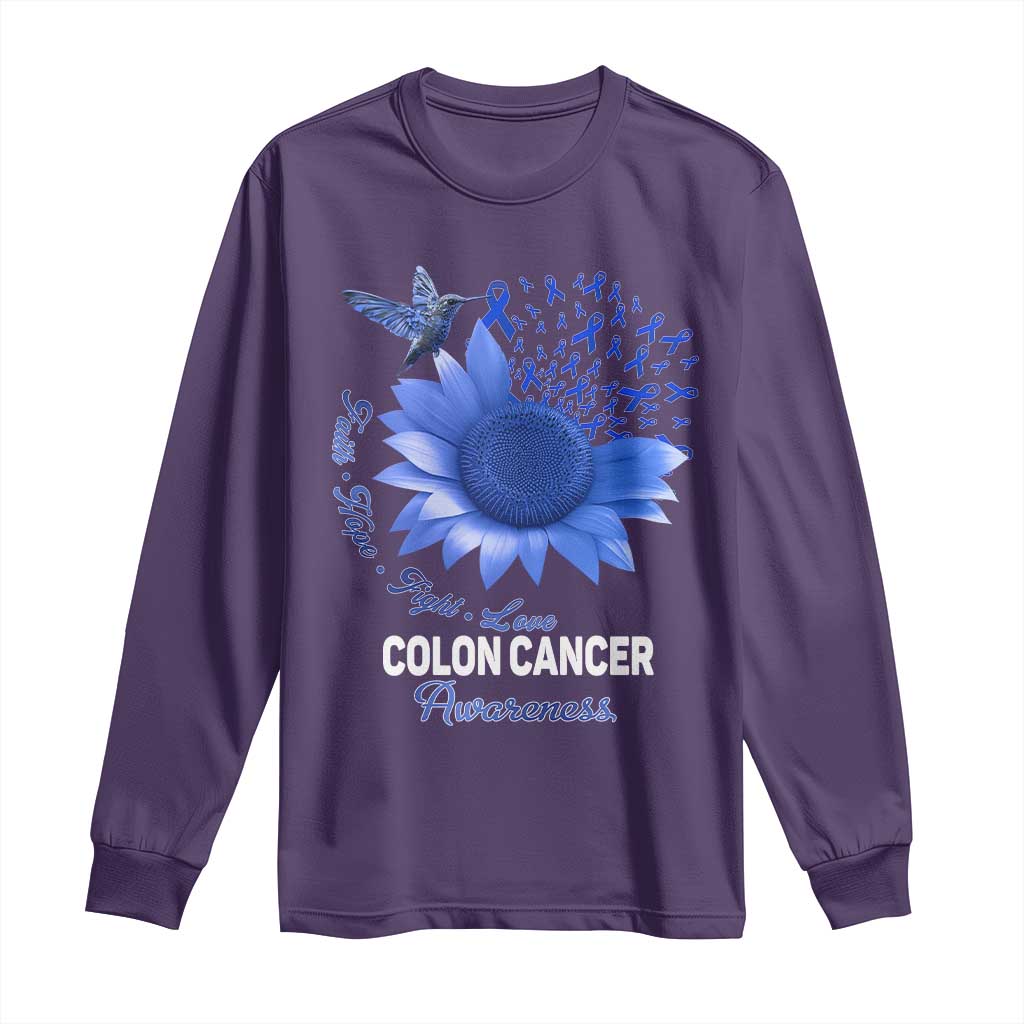 Colon Cancer Awareness Long Sleeve Shirt Faith Hope Fight Love Blue Sunflower Ribbon TS11 Purple Print Your Wear