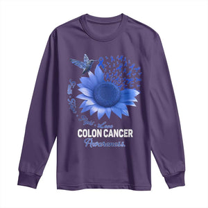 Colon Cancer Awareness Long Sleeve Shirt Faith Hope Fight Love Blue Sunflower Ribbon TS11 Purple Print Your Wear