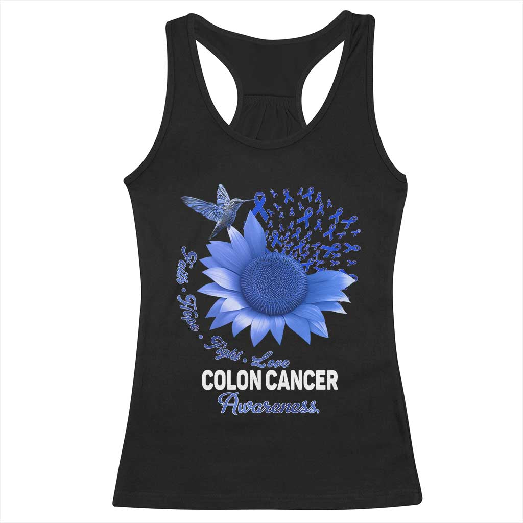 Colon Cancer Awareness Racerback Tank Top Faith Hope Fight Love Blue Sunflower Ribbon TS11 Black Print Your Wear