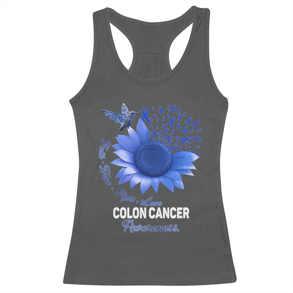 Colon Cancer Awareness Racerback Tank Top Faith Hope Fight Love Blue Sunflower Ribbon TS11 Dark Heather Print Your Wear