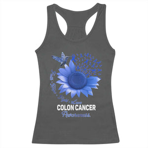 Colon Cancer Awareness Racerback Tank Top Faith Hope Fight Love Blue Sunflower Ribbon TS11 Dark Heather Print Your Wear