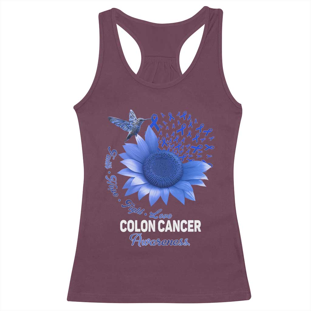 Colon Cancer Awareness Racerback Tank Top Faith Hope Fight Love Blue Sunflower Ribbon TS11 Maroon Print Your Wear