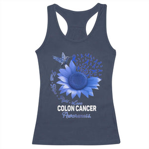 Colon Cancer Awareness Racerback Tank Top Faith Hope Fight Love Blue Sunflower Ribbon TS11 Navy Print Your Wear