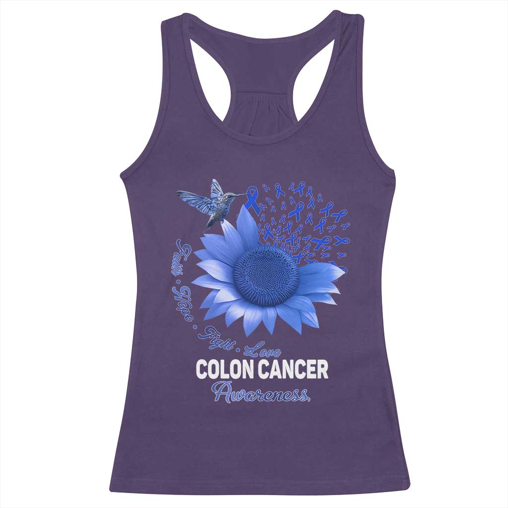 Colon Cancer Awareness Racerback Tank Top Faith Hope Fight Love Blue Sunflower Ribbon TS11 Purple Print Your Wear